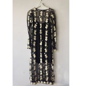 Sheer Mesh Daisy Print Floral Dress